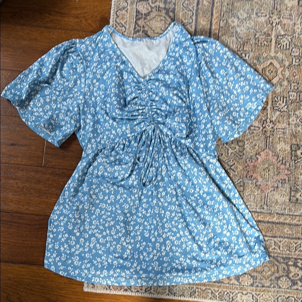 Target Blue Ruched Short Sleeve Blouse maternity
